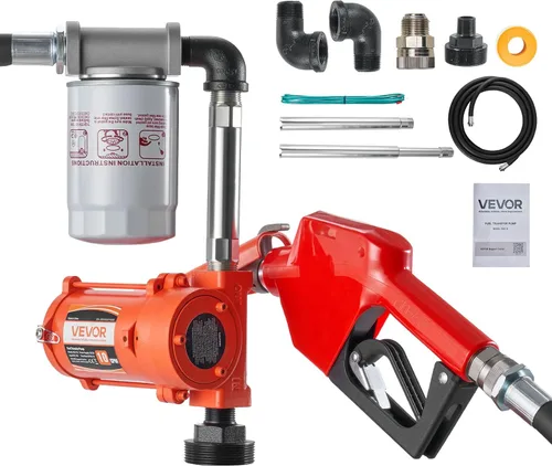 Miniatura 12 de VEVOR Bomba de transferencia de combustible, 12 V CC 15 GPM, kit de bomba de transferencia diésel de hierro fundido, con boquilla manual, manguera