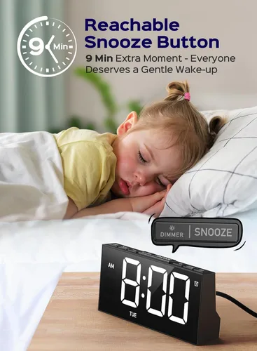 Miniatura 4 de GOLOZA Relojes Despertadores Digitales para dormitorios, reloj digital con 4 niveles de brillo + apagado, dobles alarmas personalizables, puerto