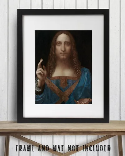 Miniatura 8 de Salvator Mundi - Póster de 11 x 14 pulgadas, retrato cristiano de Leonardo da Vinci, pintura al óleo de reproducción de Jesucristo, Salvador