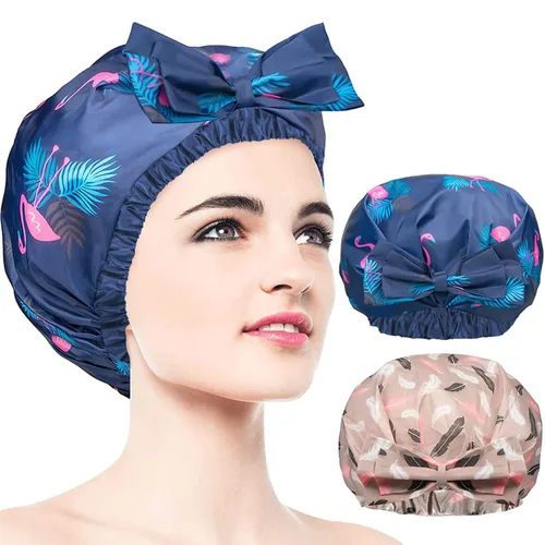 Miniatura 16 de 1 pieza de gorro de ducha, gorro de baño de doble capa y ajustable para la ducha, gorro de pelo extragrande reutilizable para mujer, exterior