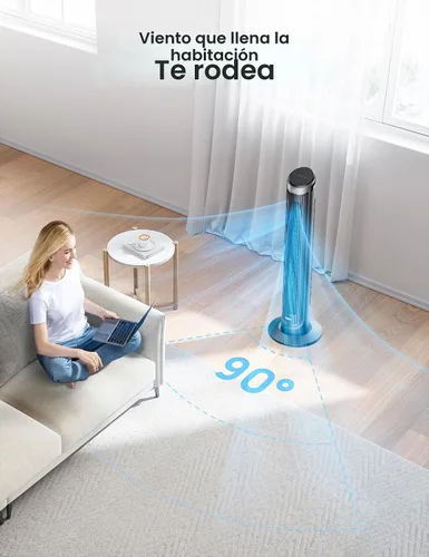 Miniatura 4 de Dreo - Ventilador de torre para dormitorio, ventiladores oscilantes de 90° que soplan aire frío, 5 velocidades, 4 modos con velocidad de 26 pies por