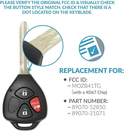 Miniatura 4 de Keyless2Go Repuesto de llave con control a distancia para vehículos que utilizan MOZB41TG con chip 4D67.