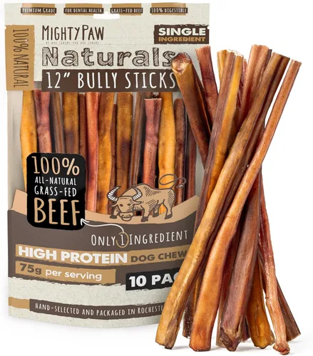 Miniatura 12 de Mighty Paw Palitos de goma de 12" de larga duración para perros - Masticables 100% naturales de carne de res alimentada con pasto. Palitos de goma