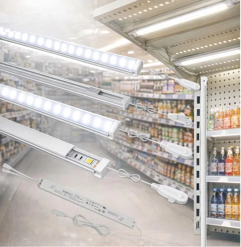 Miniatura 8 de Luces de estantería de góndola, kit de 48 pulgadas con 4 barras de luz blanca pura de 6000 K, controlador LED y accesorios, trajes para supermercado