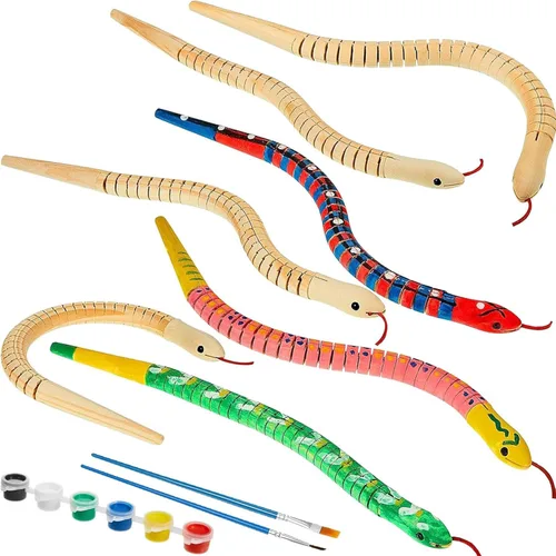 Miniatura 8 de BBTO Serpiente de madera sin terminar con 10 piezas de serpiente de madera flexible articulada con 12 colores acrílicos para manualidades