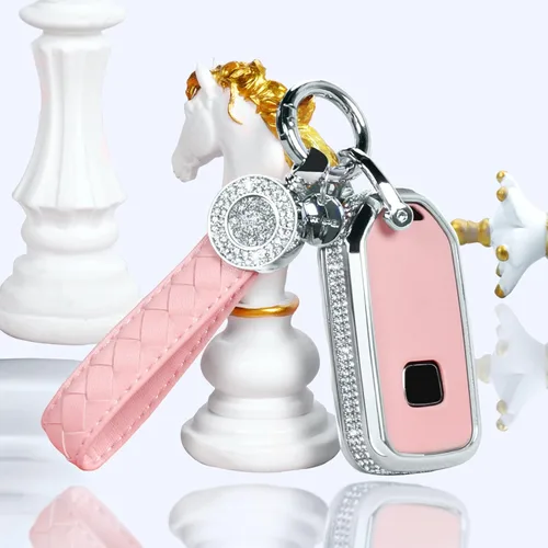 Miniatura 33 de Funda para Llave Honda con Llavero, Carcasa Protectora de Cuero Genuino Rosa con Cristales Compatible con Honda Accord Civic CRV Pilot Odyssey 2022