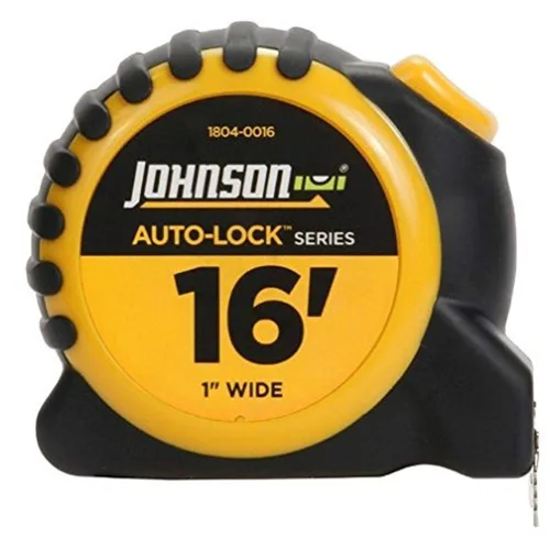 Johnson Level & Tool 1804-0016 Cinta de alimentación con bloqueo automático, 16 pies, negro/amarillo, 1 cinta