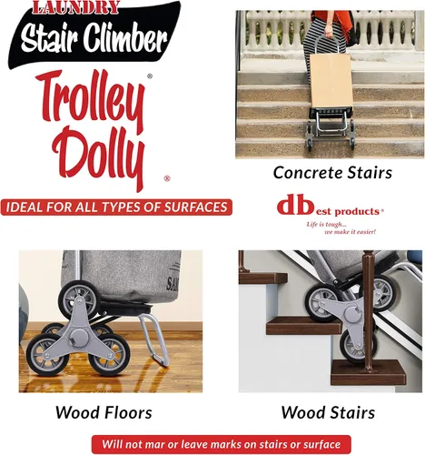 Miniatura 5 de dbest products Carrito de lavandería para escaleras con ruedas, Gris Bolsa de lavandería con cesta y organizador con ruedas