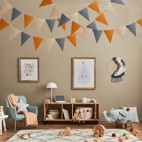 Miniatura 5 de Zwiebeco Banderines de fieltro marrón y gris de 16.4 pies, banderas triangulares para colgar guirnalda de tela no tejida para cumpleaños, boda