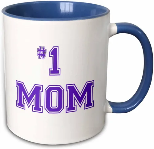 inspirationzstore Tipografía – # 1 Mom – Número Uno Mamá en color morado texto – para Worlds Greatest y mejor día de la Madre – Tazas, Azul/Blanco