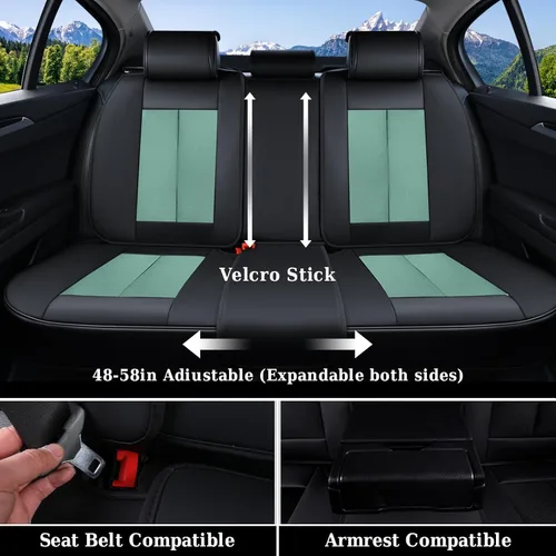 Miniatura 2 de Coverado Funda protectora para asiento delantero y trasero, ajuste universal, piel y tela, color rojo