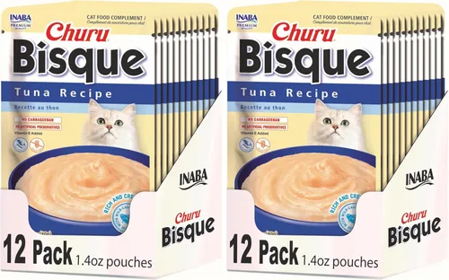 Miniatura 8 de INABA Churu Bisque para gatos, plato de puré cremoso para lamer con vitamina E, 1.4 onzas por bolsa, 12 bolsas, receta de pollo