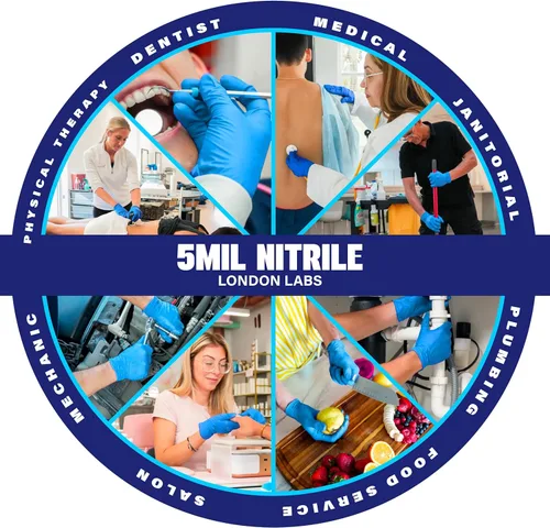 Miniatura 2 de London Labs NITRILE - Guantes desechables de 4 mil de grosor, sin látex y sin polvo (1000 unidades, grande, azul)