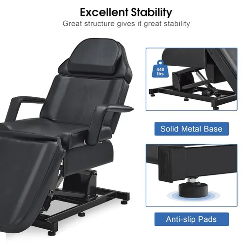 Miniatura 7 de BarberPub Cama facial totalmente eléctrica con 3 motores para esteticista, silla de tatuaje eléctrica para cliente, cama facial para esteticista