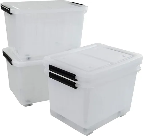 Miniatura 4 de Caja de almacenamiento de 30 litros, transparente, juego de 4 cubos de plástico con tapas