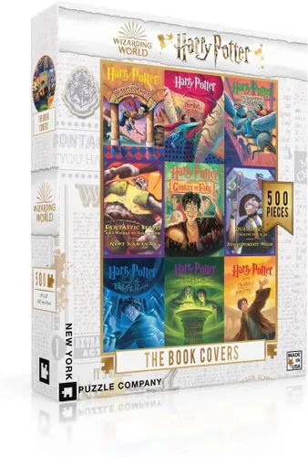 New York Puzzle Company - Collage de portada de libro de Harry Potter - Rompecabezas de 500 piezas para noches de juego familiares por Mary GrandPré