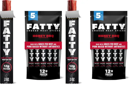 Miniatura 9 de FATTY Palitos de carne, hechos con carne de res alimentada con pasto, cerdo criado sin antibióticos, 11g de proteína por palito, Honey BBQ, Relleno