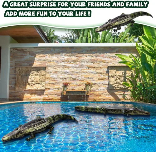 Miniatura 5 de Liliful 2 unidades de 49 pulgadas inflables de cocodrilo flotador para piscina, cocodrilo inflable largo para adultos, pantano, safari, fiesta