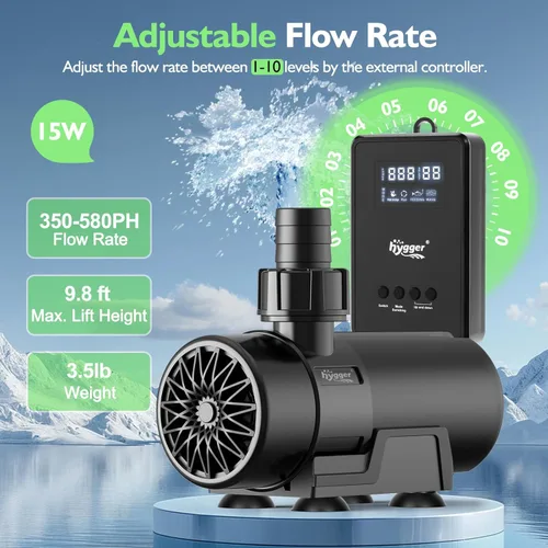 Miniatura 2 de hygger Bomba de agua de 15W-100W con controlador (hasta 3430 GPH), bomba de retorno sumergible/en línea con modo/flujo ajustable, 2 bombas de fuente