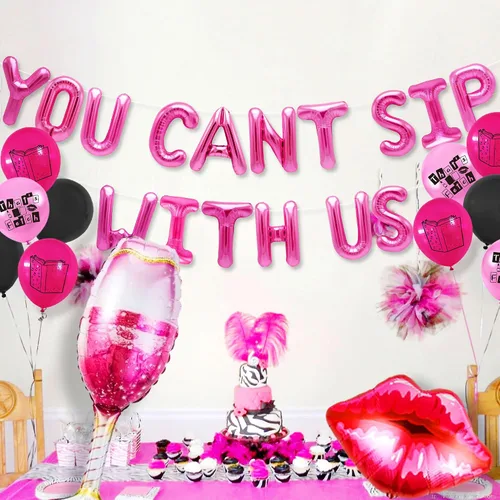 Miniatura 5 de LaVenty Decoración de fiesta con texto en inglés «You Can't Sip With Us», decoración de fiesta de cumpleaños de niña significativa para despedida