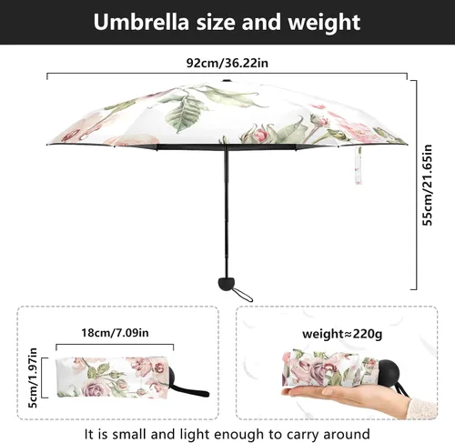 Miniatura 3 de Sombrilla de viaje plegable compacta con protección UV para 99% de protección UV, resistente al viento, a prueba de lluvia, pequeña luz a la moda