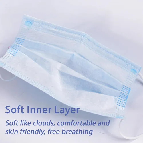 Miniatura 6 de 50 cubrebocas desechables azules para adultos, mujeres y hombres, 3 capas, color azul sólido, transpirable, protección facial completa