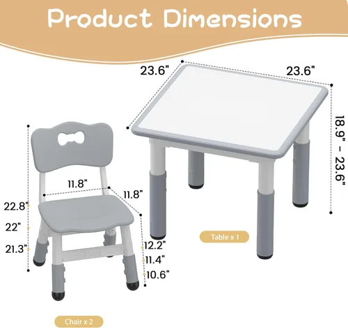 Miniatura 6 de GAOMON - Juego de mesa y 2 sillas para niños con escritorio de graffiti, juego de mesa y sillas ajustables en altura para niños pequeños para leer