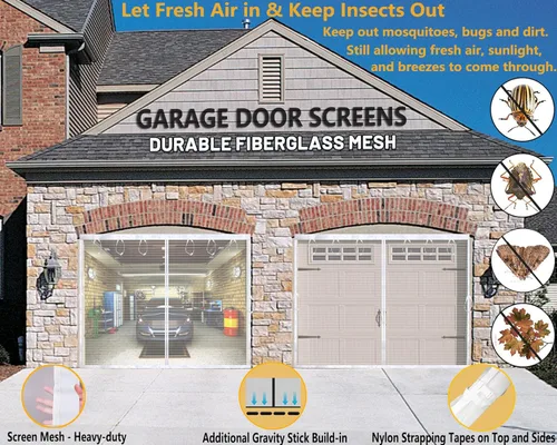 Miniatura 5 de Pantalla para puerta de garaje para 1 coche, 8 x 7 pies, blanca, puerta de pantalla magnética de 8 x 7 pies para garaje/patio/porche/balcón