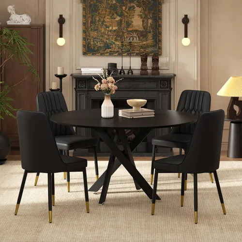 Miniatura 18 de RGZ Juego de mesa de comedor redonda negra de mediados de siglo para 2, mesa de cocina pequeña de madera circular de 36 pulgadas y 2 sillas