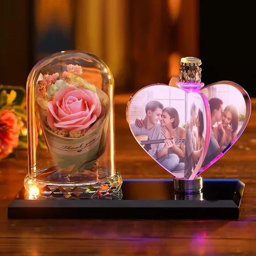 Miniatura 9 de Impresión de cristal con tu foto, decoración de escritorio de oficina, regalo personalizado sobre marco transparente de vidrio con soporte, rosa