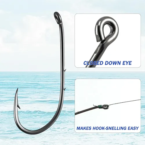 Miniatura 4 de Dr.Fish Paquete de 100 anzuelos de pesca de agua dulce, ojo abajo, compensación, lucioperca, trucha/crappie/panfish/Bluegill pesca en agua salada