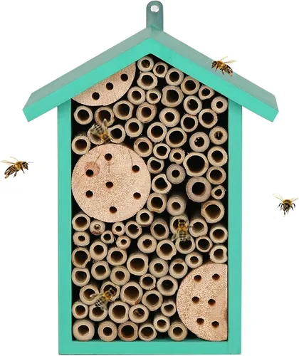Topadorn Mason Bee House, hotel de abeja al aire libre con tubos de bambú natural, hábitat de polinizador montado en la pared para jardín, patio y