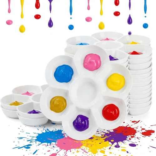 ZENFUN Paquete de 15 bandejas de pintura con 7 pozos, bandeja de mezcla de pintura de plástico blanco, plato de pintura de acuarela para arte al