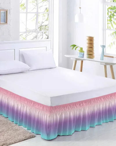 Coloredd Falda de cama de arco iris, tamaño Queen de 16 pulgadas de caída, ajustable y elástica, faldas de cama plisadas de lujo con volantes de