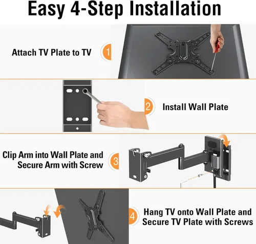 Miniatura 7 de ELIVED Soporte de pared para TV con cerradura para RV para la mayoría de televisores de 13 a 43 pulgadas, soporte de pared para TV con giro