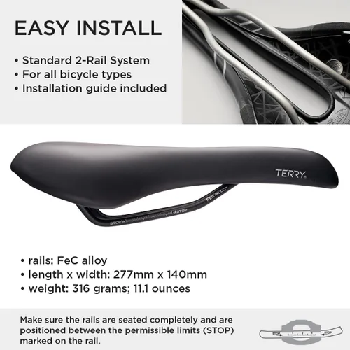 Miniatura 5 de Terry Fly Cromoly Sillín de Bicicleta - Asiento de Bicicleta para Hombre - Flexible y Cómodo - Funda Dura-Tek - Negro