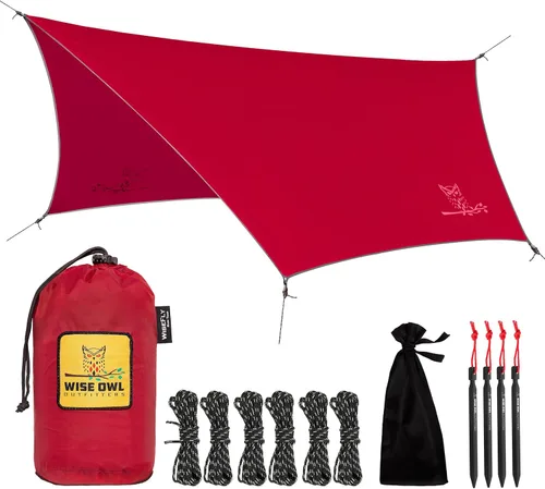 Miniatura 15 de Wise Owl Outfitters Toldo para Hamaca – Funda de lona impermeable para acampar con estacas de tienda de campaña y bolsa de transporte, refugio Gris