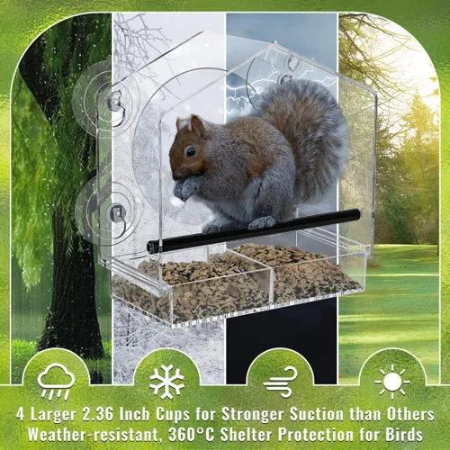 Miniatura 5 de Comedero para pájaros con ventana – 4 ventosas fuertes de 2.36 pulgadas – Casa de pájaros de acrílico transparente para exteriores, bandeja Azul