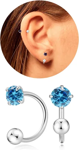 Miniatura 7 de Pequeños aretes de piedra natal natural de 0.118 pulgadas para mujeres, adolescentes y niñas, pequeños aretes de medio aro para cartílago