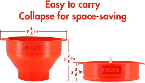 Miniatura 3 de The Original Korcci - Palomitas de maíz de silicona para microondas, para microondas, cuenco plegable para hacer palomitas de maíz, no requiere Rojo