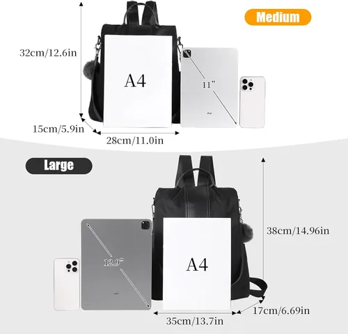 Miniatura 2 de Mochila impermeable liviana de nailon antirrobo para mujer, Negro, M