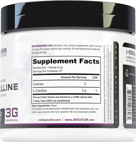 Miniatura 6 de Cutler Nutrition Jay Essentials - Polvo de L-citrulina 100% puro, sin sabor, 0.11 onzas por porción, soporta resistencia y bombas (67 porciones)