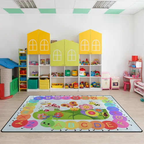 Miniatura 5 de Alfombra para Niños, Alfombra de Oruga Arcoíris ABC Letras del Alfabeto Tapete Educativo - 5x7 Pies Alfombra de Área de Aprendizaje con Respaldo