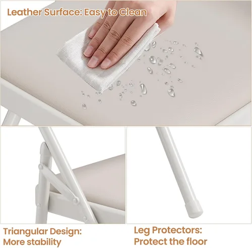 Miniatura 4 de Paquete de 4 sillas plegables con marco de metal con cojín acolchado y respaldo, asiento tapizado de piel sintética de 350 libras, sillas plegables
