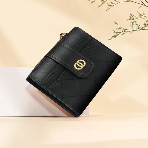 Miniatura 7 de Unaone Cartera pequeña para mujer, cartera de cuero con ventana de identificación y bolsillo para monedas con cremallera, Negro -, Moda