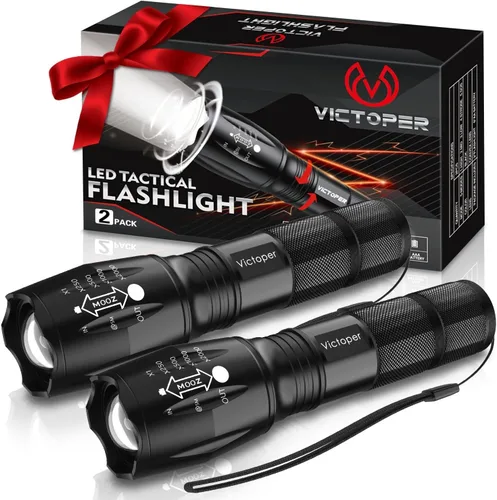 Miniatura 15 de Victoper Linterna LED Paquete de 6, Linternas Tácticas Brillantes de 2000 Lúmenes de Alto Lumen con 5 Modos, Linterna con Zoom de Enfoque Negro