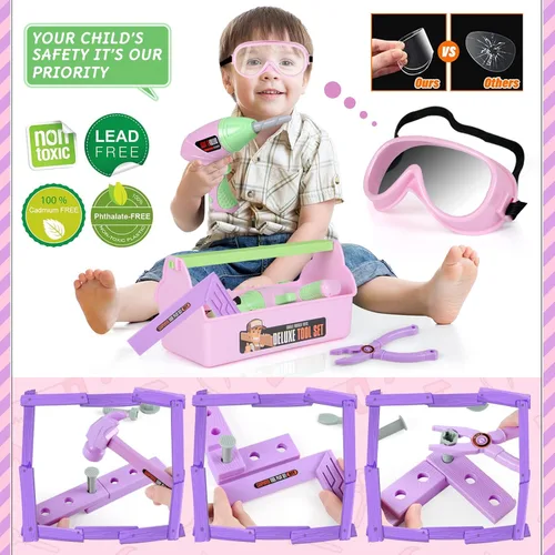 Miniatura 4 de Juego de herramientas para niños, juego de herramientas para niños pequeños con taladro de juguete, caja de herramientas de juguete, herramientas