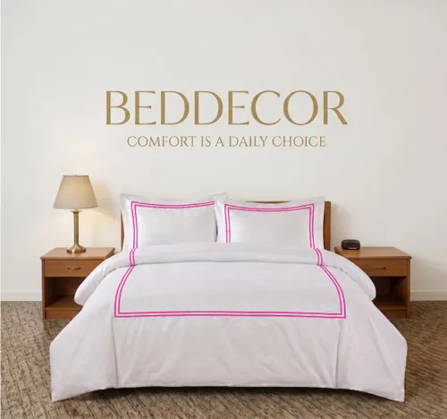 Miniatura 3 de BedDecor Lujoso juego de funda de edredón de algodón egipcio de 400 hilos, 1 pieza con hermoso bordado de 2 rayas
