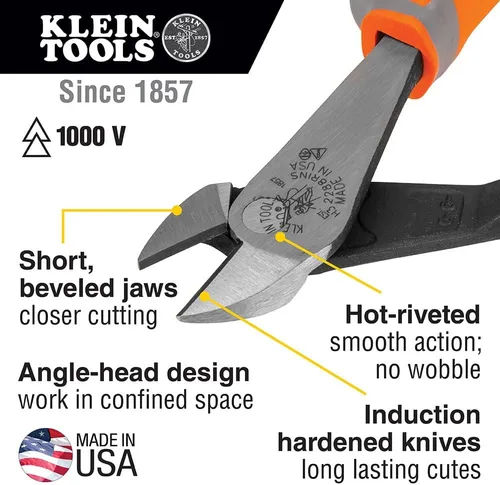 Miniatura 2 de Klein Tools 2288RINS Alicates Cortadores Diagonales Aislados de 1000V, Fabricados en EE.UU., Diseño de Alta Palanca, Cuchillas Endurecidas por