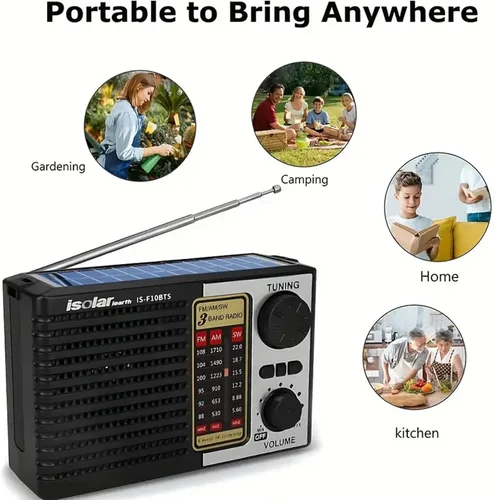 Miniatura 7 de Radio solar portátil, bandas AM/FM/SW, altavoz digital con fuerte recepción, luces LED, carga USB, batería desmontable para acampar y montañismo al